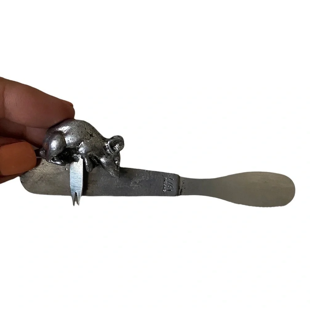 Vintage METZKE Pewter 3 Blind Mice Cheese Knife and Mouse cheese pick 1977